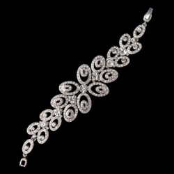 Floral Silver Clear Rhinestone Swirl Bracelet