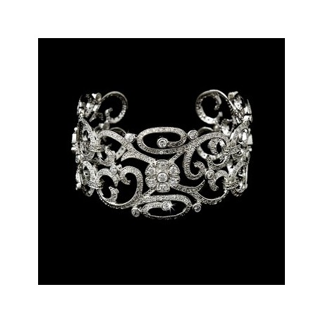 Silver Floral CZ Vintage Bangle Bracelet