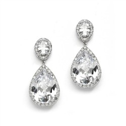 Couture Cubic Zirconia Pear-Shaped Bridal Earrings - Pierced or Clip