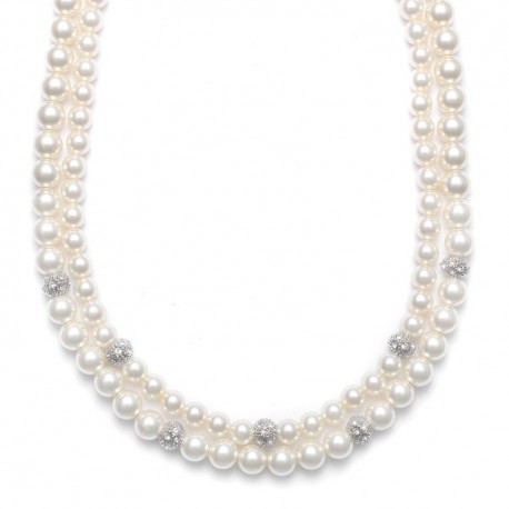 2-Row Ivory Pearl Bridal Neck with CZ Balls