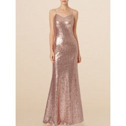 V-neck Spaghetti Straps Sequin Bridesmaid Dress