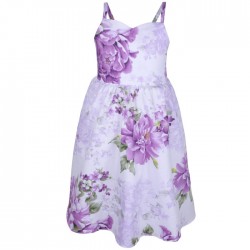 Vintage Purple Floral Printed Flower Girl Dress Backless