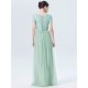 2 Piece Lace Chiffon Tulle Bridesmaid Dress with short sleeves