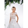 Lace Button Closure Cap Sleeve Satin Skirt Bridal Gown