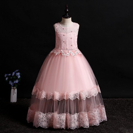 Tiered Beaded Lace Tulle Flower Girl Dress