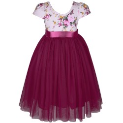 Vintage Rose Pink Cap Sleeves Floral Tutu Flower Girl Dress