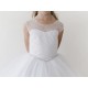 Beaded Illusion Satin Tulle Key Hole Flower Girl Dress