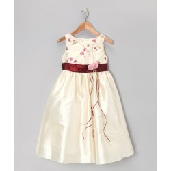 size 8 Ivory Dusty Rose Taffeta Embroidered Flower Girl Dress