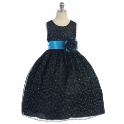 Black Turquoise Shimmering Flower Girl Dress