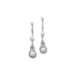 Braided CZ Pave Dangle Earrings with Pearl