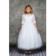 Embroidery Tulle 3/4 length Sleeve First Communion Dress