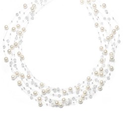  Lavish 6-Row Pearl & Crystal Bridal Illusion Necklace