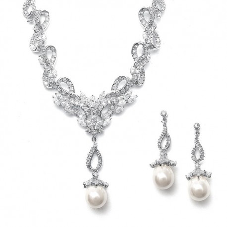 Vintage CZ Pave Ribbons Necklace Set