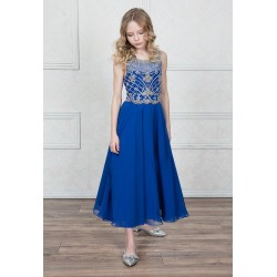 Tween Junior Tea Length Jewelled Chiffon Dress