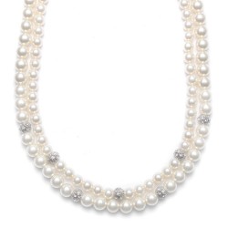 2-Row Ivory Pearl Bridal Neck with CZ Balls
