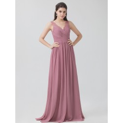V-neck Lace Chiffon Pleated Bridesmaid Dress