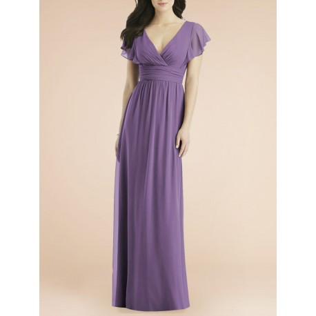 V-neck Bell Shape Sleeve Chiffon Bridesmaid Dress