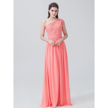 One Shoulder Pleated Chiffon Bridesmaid Dress