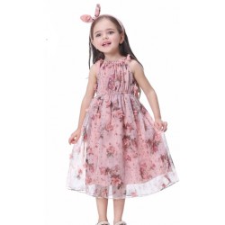 Dusy Rose Chiffon Floral Printed Halter Flower Girl Dress