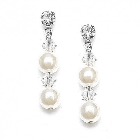  Pearl & Crystal Dangle Wedding Earrings