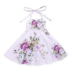 Lilac Vintage Floral Halter Flower Girl Dress