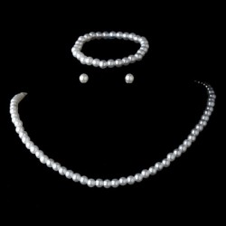 Girls Pearl Necklace, Bracelet & Earring Set