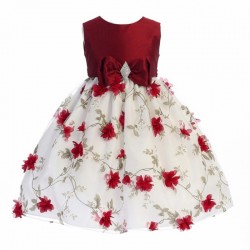 Christmas Red White Floral Flower Girl Dress