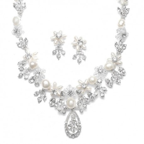 Freshwater Pearl Cluster Bridal Necklace Set