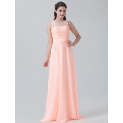 Lace Chiffon Bridesmaid Dress with Illusion Neckline