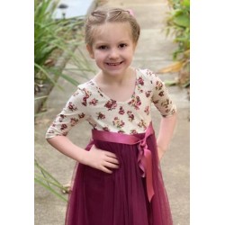 Lavender Tulle 3/4 Sleeve Floral Flower Girl Dress