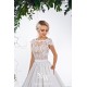 Lace Button Closure Cap Sleeve Satin Skirt Bridal Gown