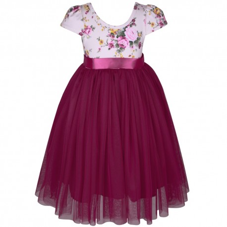 Vintage Rose Pink Cap Sleeves Floral Tutu Flower Girl Dress
