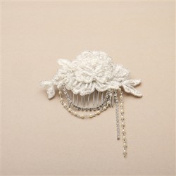 English Rose Lace Comb with Pearls and Crystals