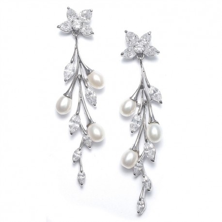 Cascading Freshwater Pearls & CZ Earrings