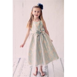 siz 8 Aqua Light Copper Shimmring Organza Paisley Overlay Flower Girl Dress
