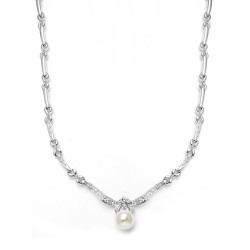Sleek Pearl & Cubic Zirconia Wedding Necklac