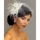 Flower Feather Rhinestones Fascinator & Birdcage Veil