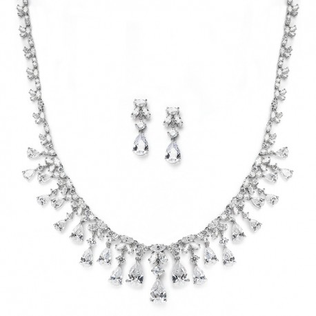  Glamorous Cubic Zirconia Teardrops Bridal Necklace & Earrings Set