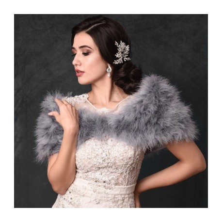 VINTAGE INSPIRED MARABOU FEATHER STOLE GREY