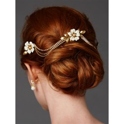 Triple Combs Enamel Bridal Headpeice with Crystal Swags
