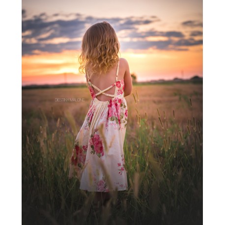 Cream Vintage Floral Backless Flower Girl Dress