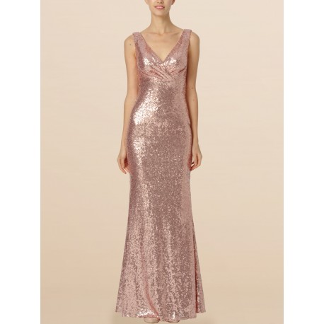 V-Neck Sequin Bridesmaid Dress