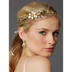 Hand-Enameled Floral Headband Crown with Preciosa Crystal Drapes