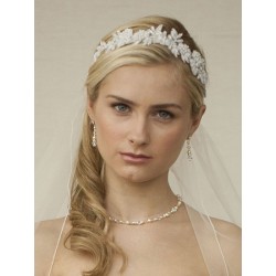 White Lace Applique Garden Wedding Headband with Meticulous Edging