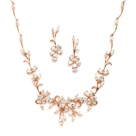 Elegant Vine CZ Necklace and Earrings Set for Weddings or Evening Wear