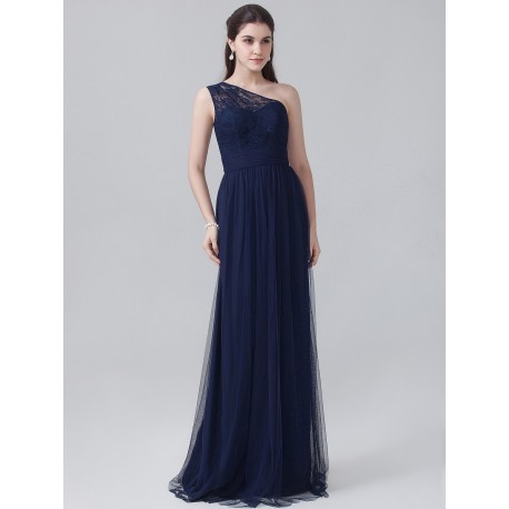 Lace and Tulle One-Shoulder Bridesmaid Dress