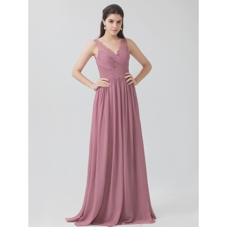 V-neck Lace Chiffon Pleated Bridesmaid Dress