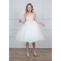 Bejewelled Metallic Lace V-back Flower Girl Dress