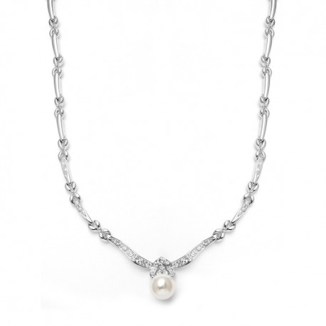 Sleek Pearl & Cubic Zirconia Wedding Necklac
