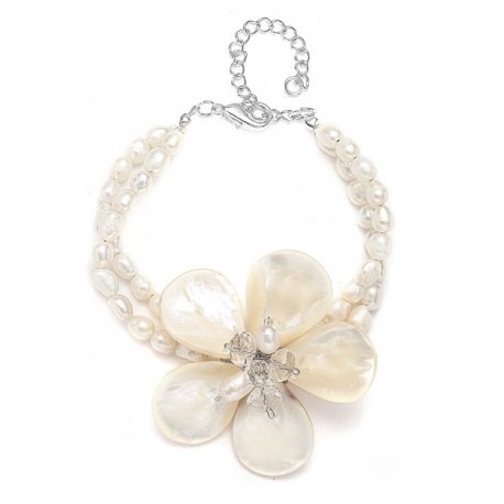 Exotic Freshwater Pearl Bridal Bracelet with Flower